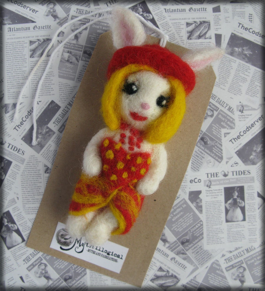 Girls Just Wanna Have Fun-y Bunny Needle Felted Cyndi Lauper Style Rabbit Brooch