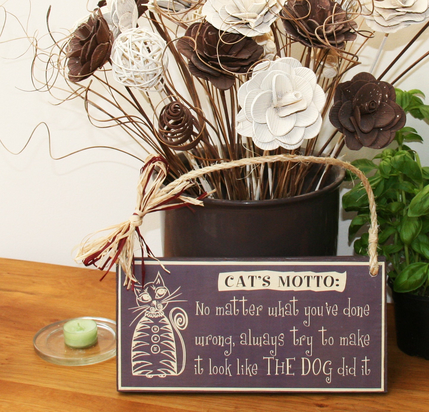 Wooden wall sign for a pet lover (Cat's Motto)