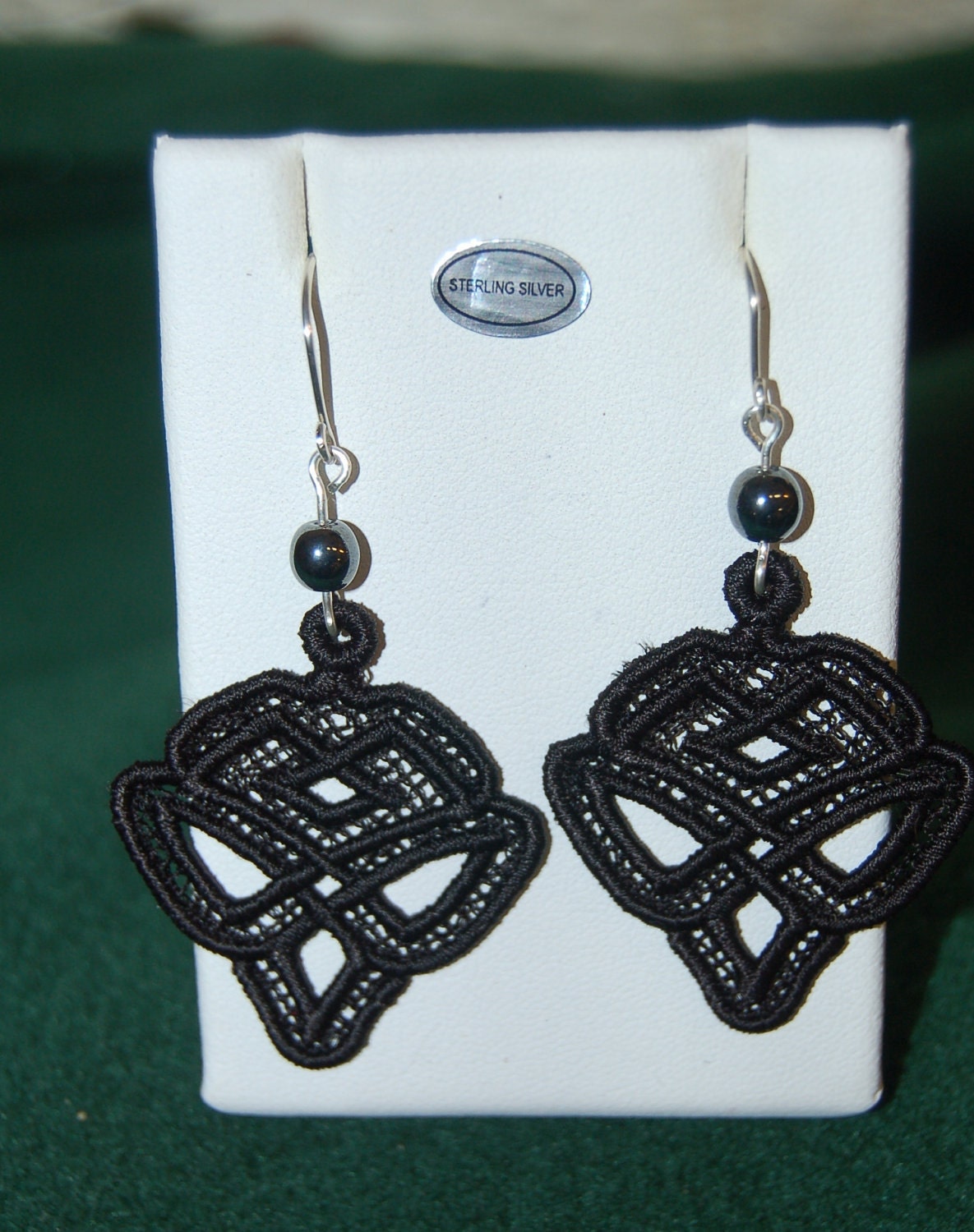 Free Standing Lace Black Celtic Diamond Earrings