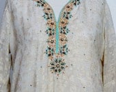 Vintage 1970's Indian Hippie Embroidered Tunic Dress - Ethnic Boho Dress