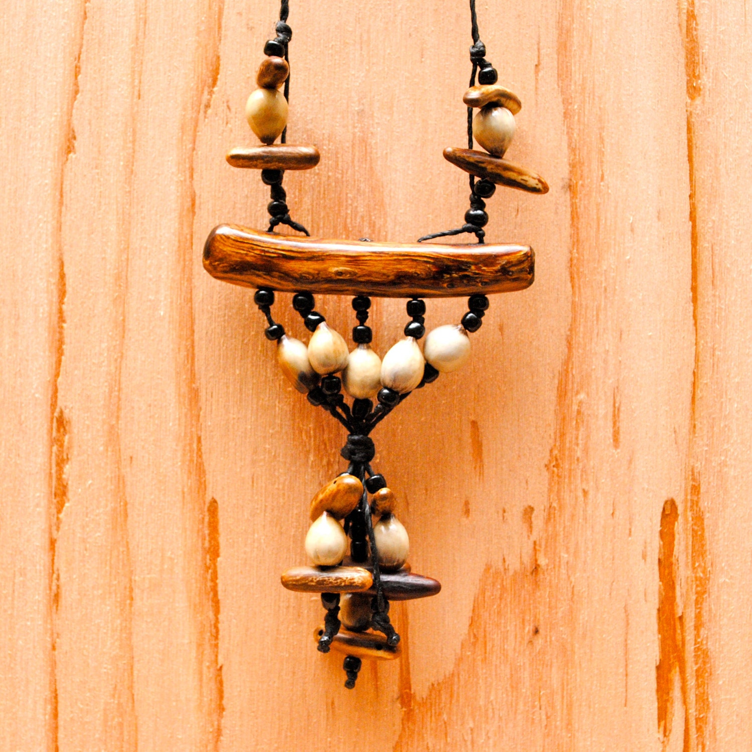 Vintage Hippie Bib Necklace - Boho Beads & Seeds