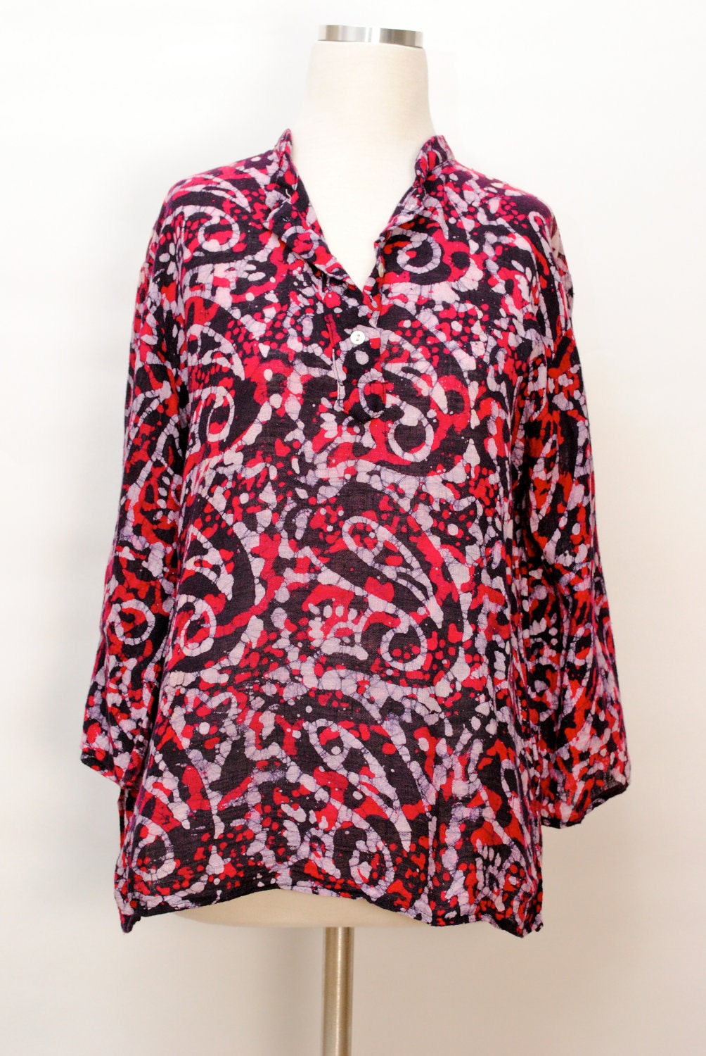 Vintage 1970's Indian Batik Hippie Top - Ethnic Boho Blouse