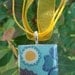 Bright Blue with Sun & Flower, Unique Tile Pendant Necklace