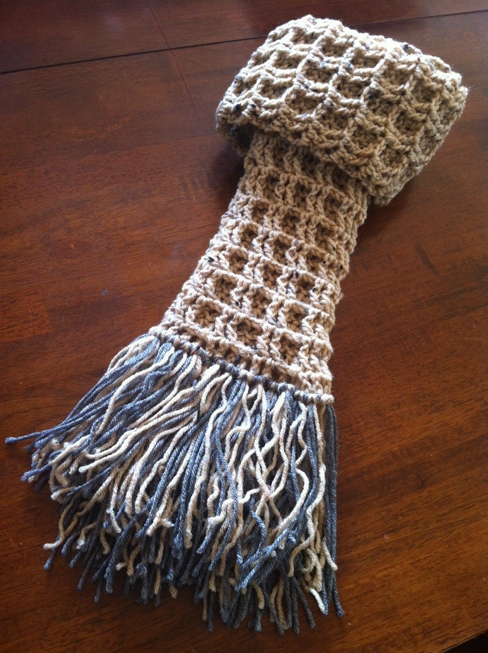Beige Crocheted Scarf