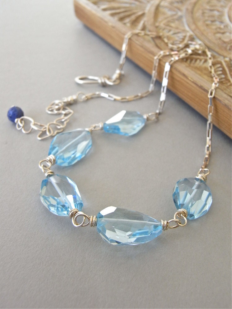 Necklace - blue topaz faceted nuggets, sodalite, sterling silver - Forever Blue Skies