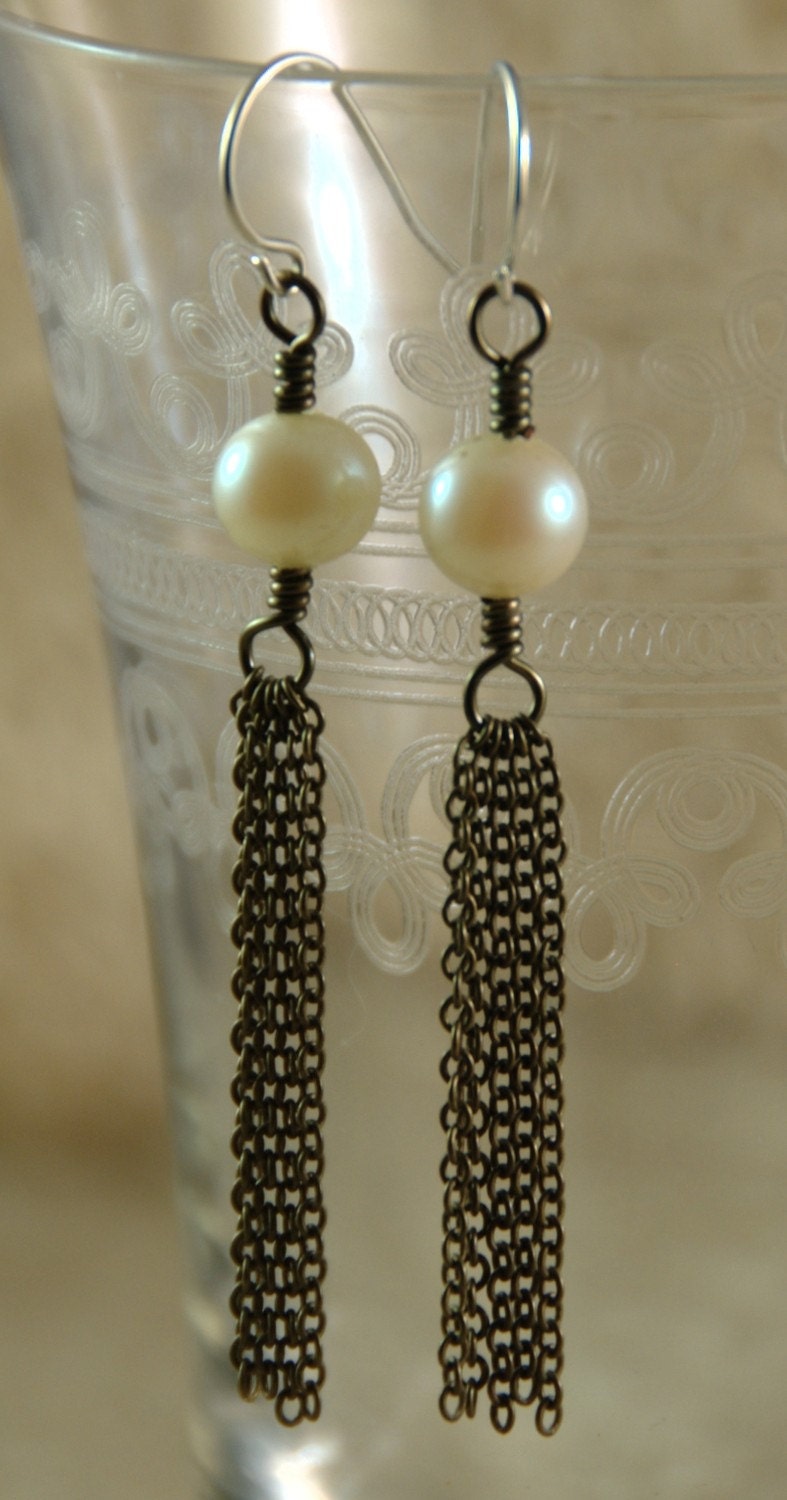 Vintage Glass Pearl Tassel Earrings