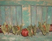 Bay Leaf Garland with 3 Pomegranates Primitive Rustic Swag - 28 to 40 inches long