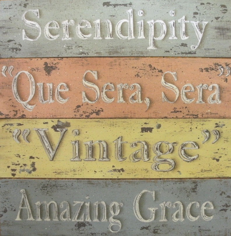 Rustic Cottage Word Inspirational prints. Retro distressed decor look. Choose one. Peach, yellow, green, blue