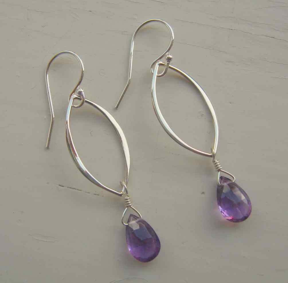Amethyst Gemstones on marquis links - sterling silver earrings SALE