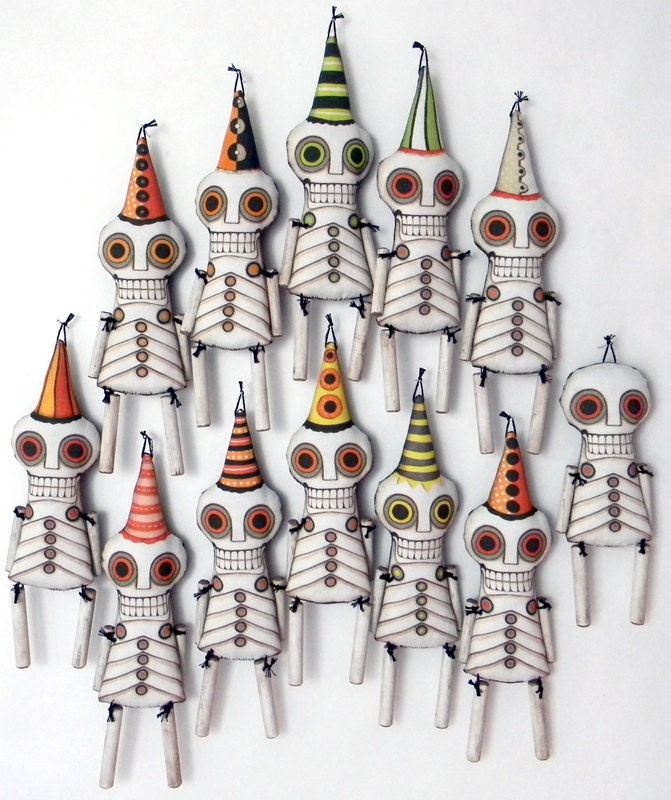 Day of the Dead Skeleton Doll Ornament- Original Folk Art- Printed and Stuffed Cloth