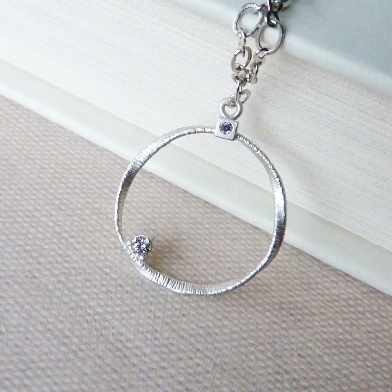 Silver Twisted Hoop Necklace with Cubic Zirconias. Wedding Necklace. Bridal Jewelry. Bridesmaid Gift.