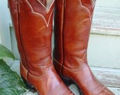 Vintage Tony Lama Western Boots - Tall, Rich Brown Leather 6 1/2