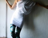 White Off Shoulder Dress - womens fitted jersey tunic - sexy wedding reception dress custom women's clothing