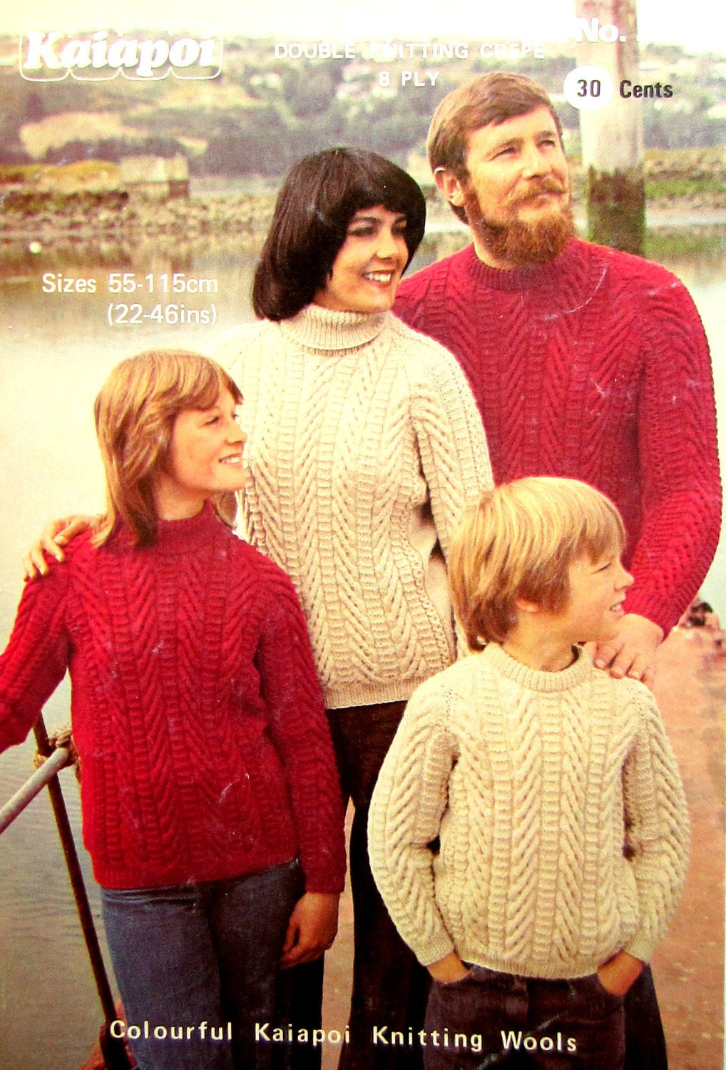 Very Easy Aran Sweater // Raglan Sleeve Crew Turtle Polo Neck // Kaiapoi Knitting Instructions // Leaflet No 239 // sizes 22-46 ins