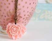Pink Flower Necklace, Rose Necklace, Sweet Flower Necklace, Gift For Mom, Mother's Day Necklace