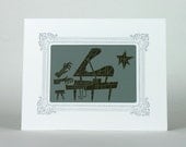 STARDUST PIANO Letterpress Print Jim FLORA in a White Letterpress Vignette Mat