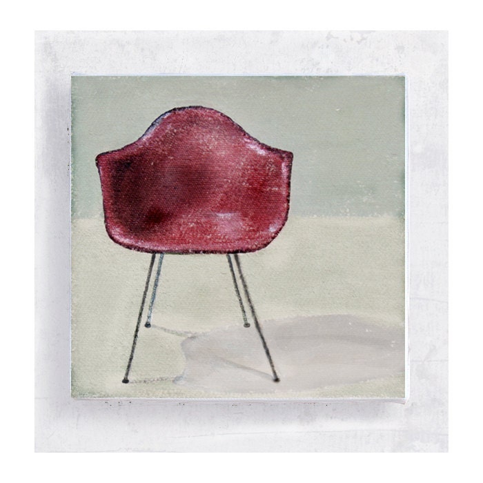 Eames Shell Chair in Pink on 5x5 Canvas Print Block  - Designer Furniture Still Life/ Chair Portrait - Wall Art - Home Decor