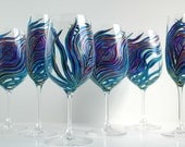 Peacock Wedding Glassware -- 6 Piece Personalized Toasting Collection -- Hand Painted Wine Glasses and Champagne Flutes