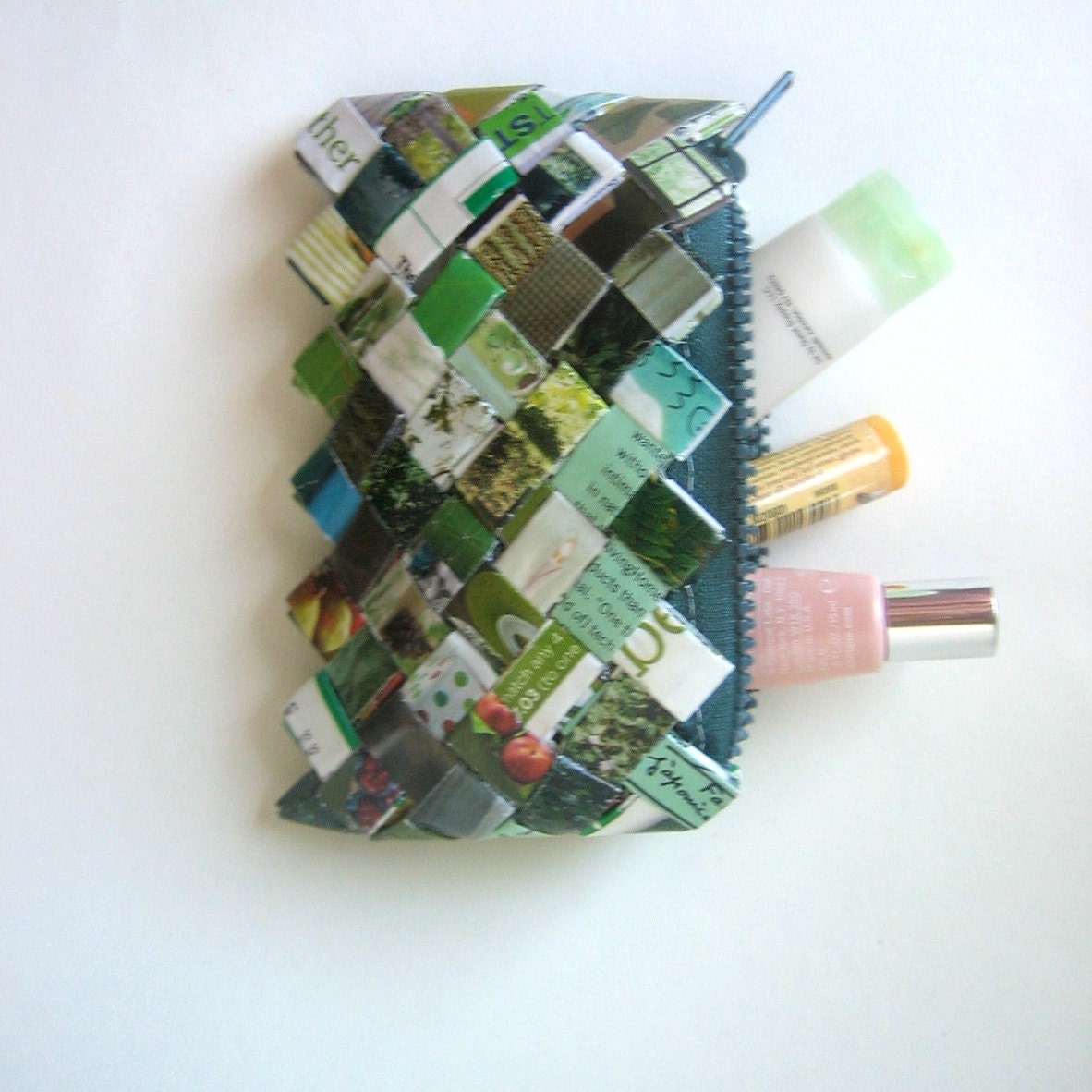 Fifty Shades of Green Zipper Eco-Pouch Lined With Cotton Fabric