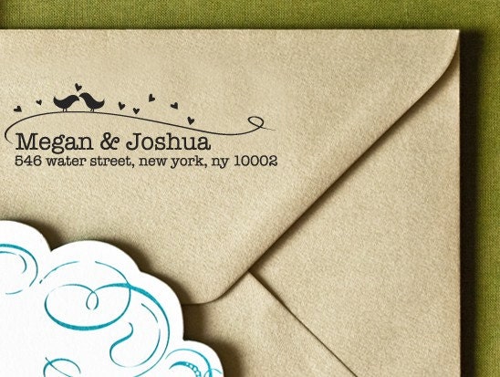 CUSTOM ADDRESS STAMP - Eco Friendly & self inking, gifts for wedding, housewarming, etsy labels, return address stamp "Love Birds1"