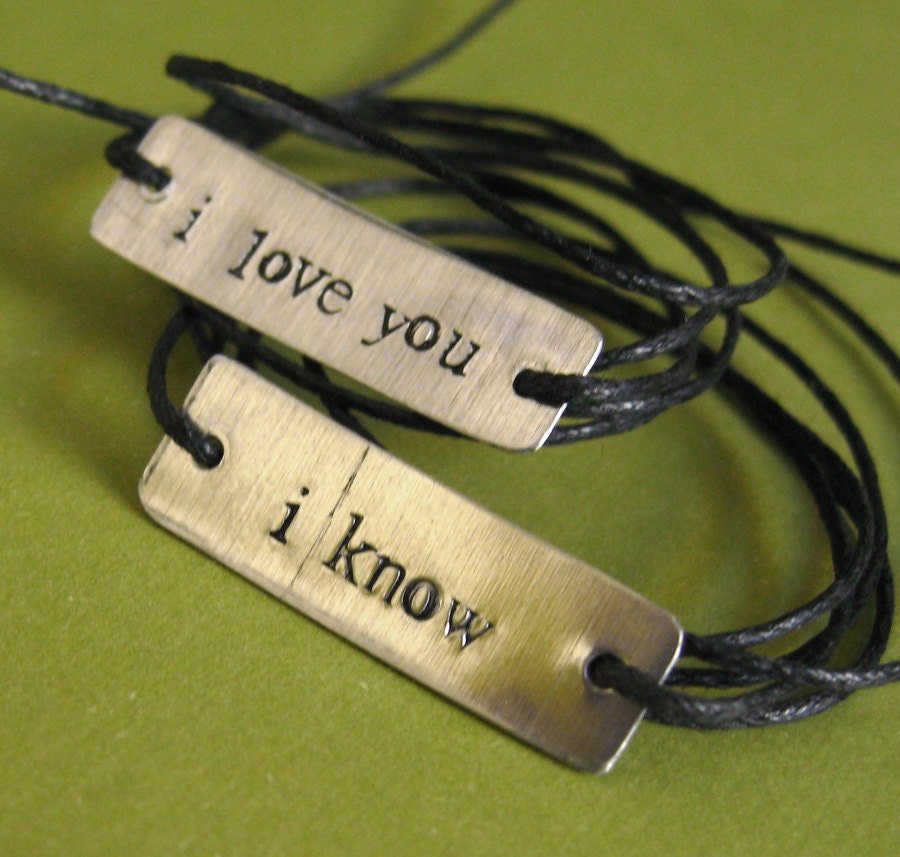 Star Wars Bracelets  Han Solo & Princess Leia: I love you, I know - His and Hers Stamped Metal Wrap Bracelets