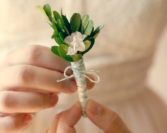 natural boutonniere, wedding keepsake, buttonhole - GARDEN GREEN