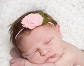 Baby Headband - Felt Flower Headband - Pretty in Soft Pink . wool blend felt flower on a skinny elastic headband
