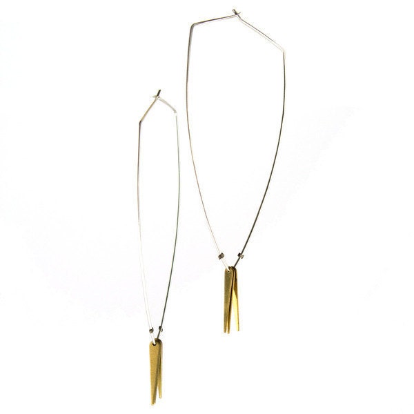 Geometric Spike earrings - silver hoops