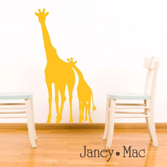 Kids Giraffe Wall Decal Jungle Safari - Mom and Baby Silhouette - Nursery Children's Bedroom Vinyl Wall Art Sticker - CA101A