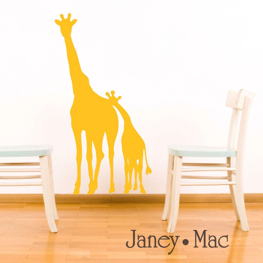 Kids Giraffe Wall Decal Jungle Safari - Mom and Baby Silhouette - Nursery Children's Bedroom Vinyl Wall Art Sticker - CA101A