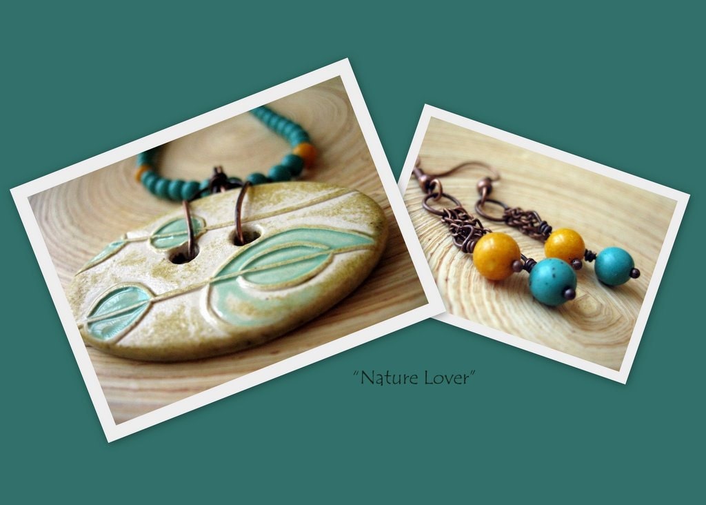 Sale Necklace Earrings Beautiful Earthy Nature Lover Stone Set