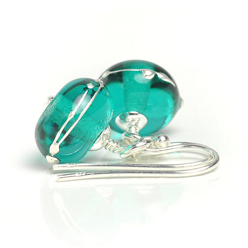 Teal Green Simplicity Lampwork Glass Earrings - UK SRA
