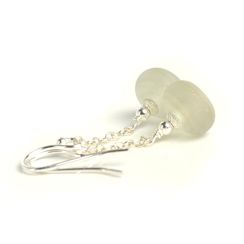 Champagne Silver Lampwork Glass Dangly Earrings - UK SRA