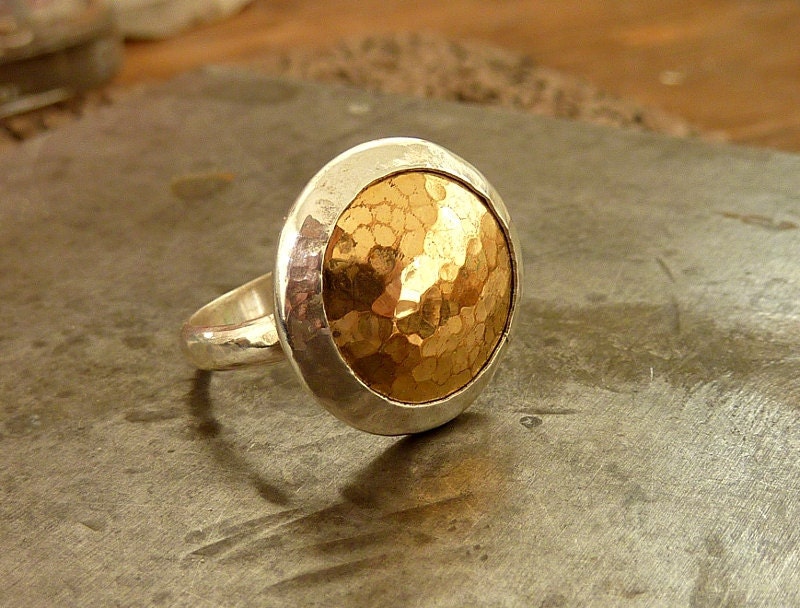 Silver and Gold ring, Gold and silver dome ring, cocktail ring,  statement ring