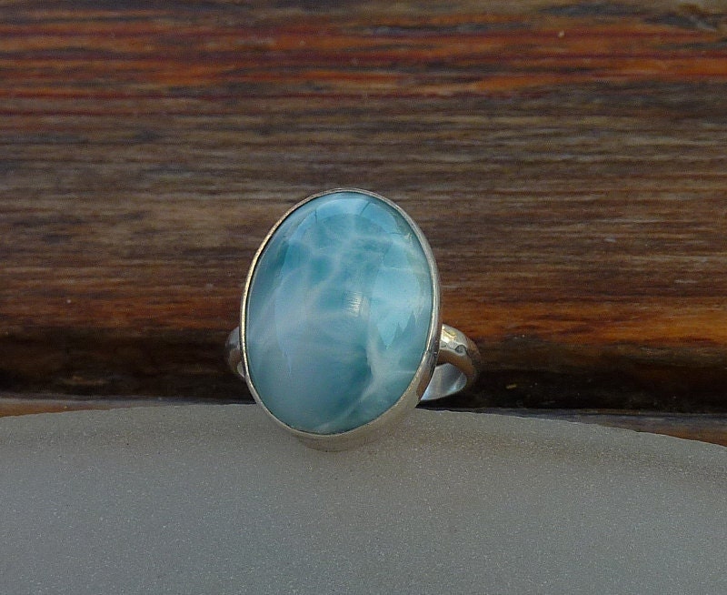 Larimar ring, Gemstone ring, Cocktail ring, Statement ring, Sterling Silver ring