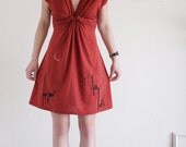 V-neck Twisted Front Burnt orange jersey dress - Lovely Neighbors From the Woods - size Small