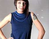 Custom upcycled dress colorblock blue navy embellished fringe made to order NIGHT SHIFT