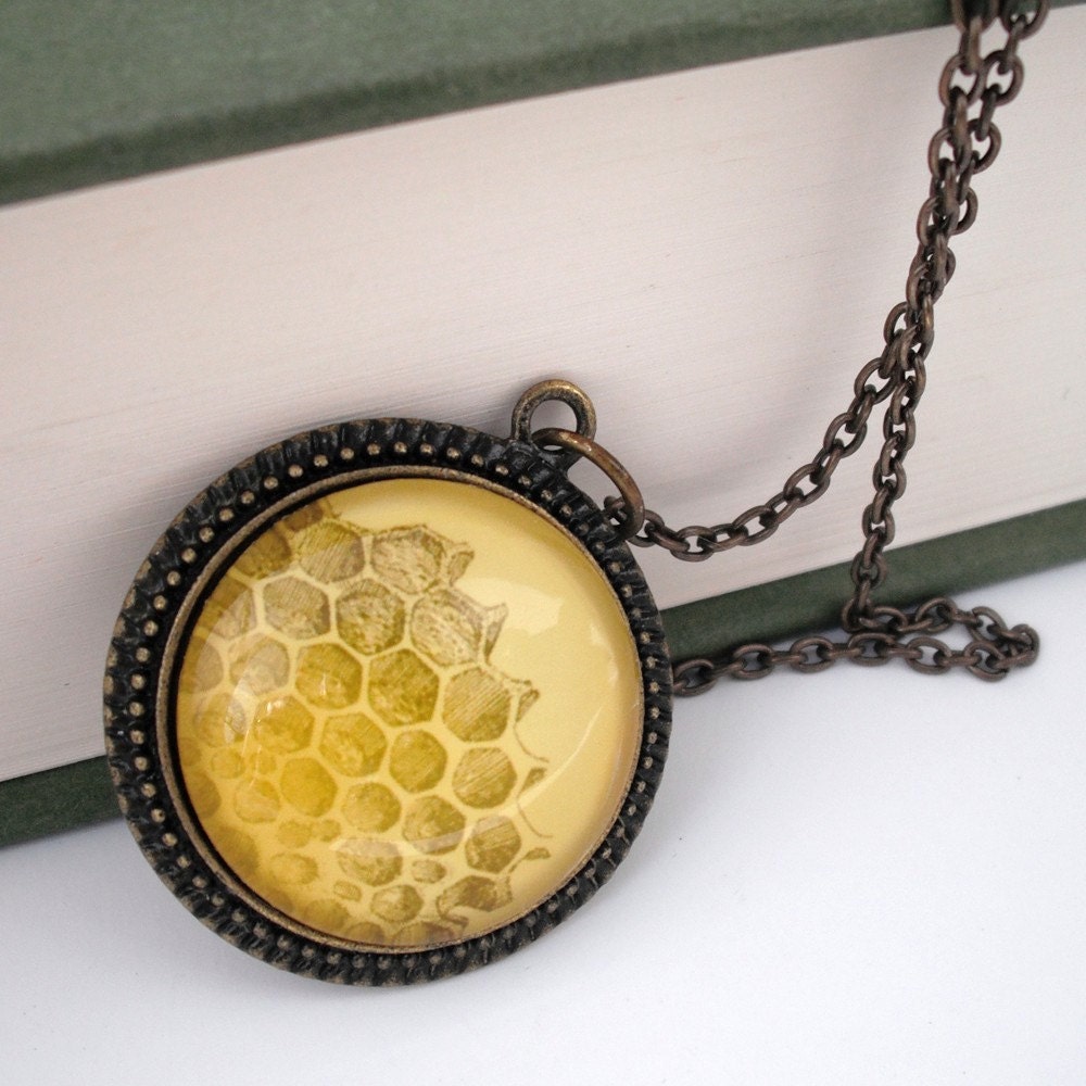 Honeycomb Natural History Pendant Necklace Honey Bee