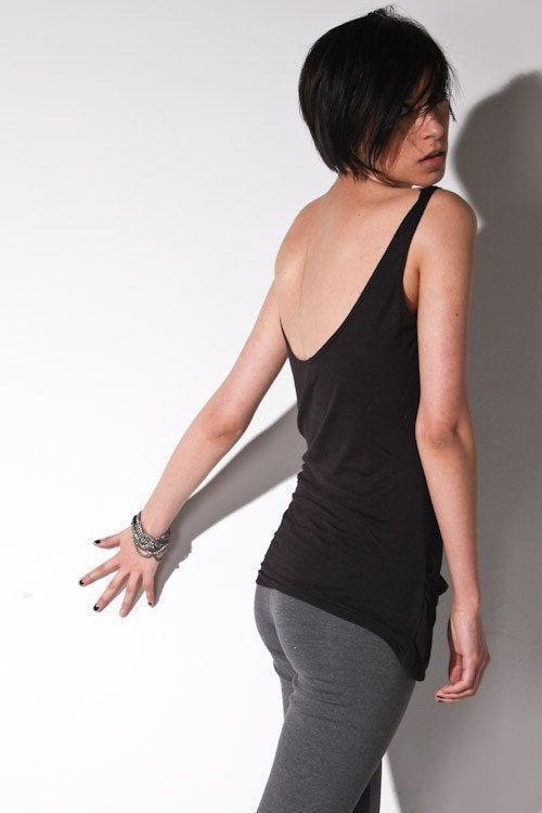 Low Back Tank Top - Womens Black Resort Tops Le Deux