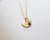 Hand Stamped Initial Necklace, Custom, Vintage Crystal Edition- Initially Always
