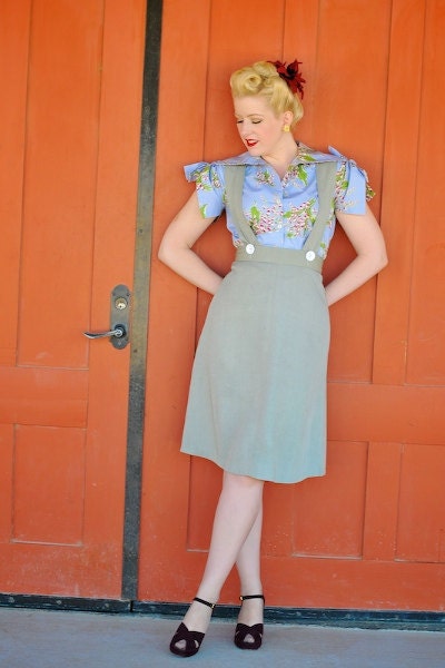 1940s skirt sizes S to XL Swing in Style A line pinafore straps vintage rayon gabardine  Ready to ship