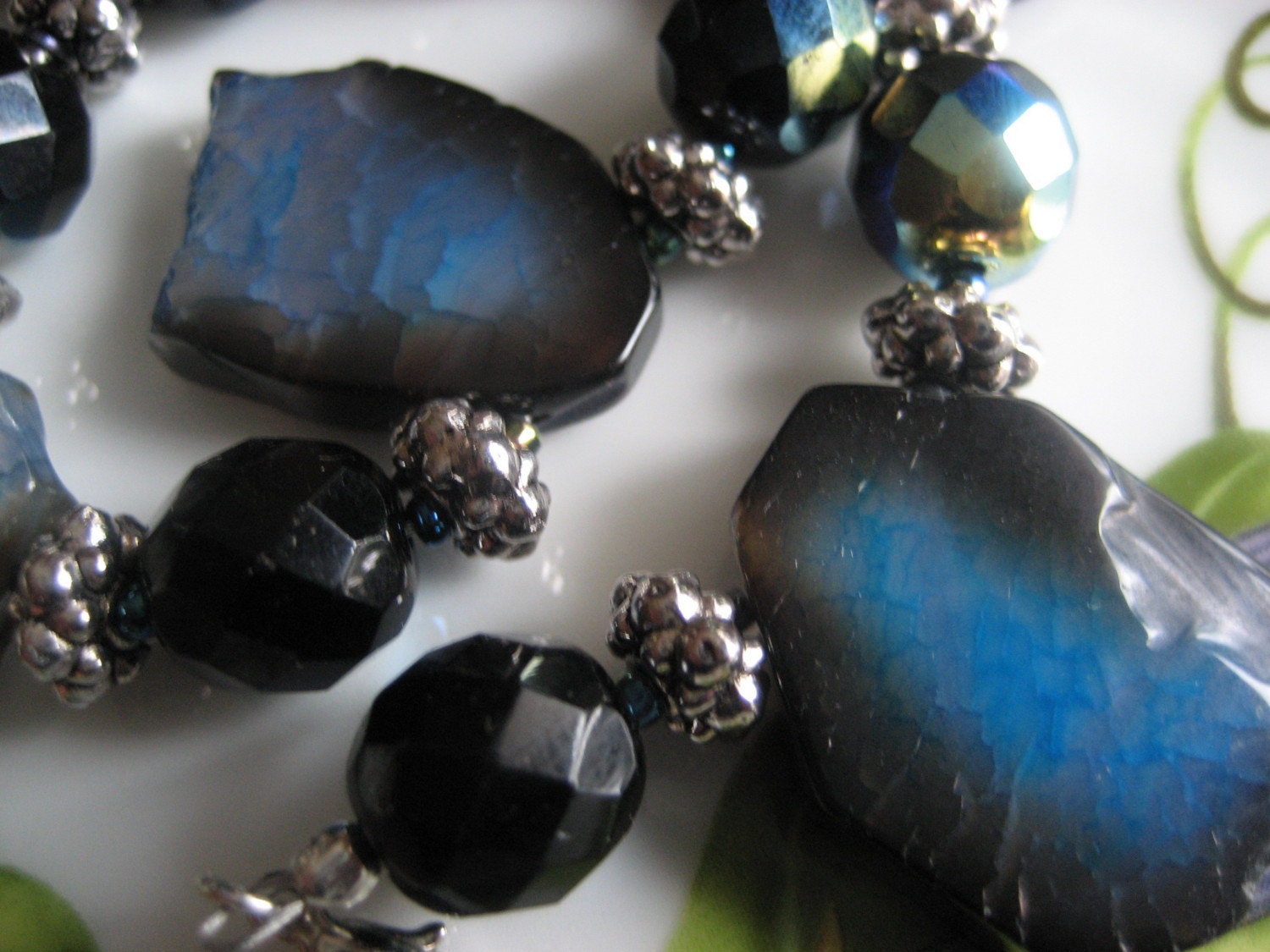 Elegant  Blue  Agate Stone and Glass Beads Bracelet - Blue Sky in the Stones