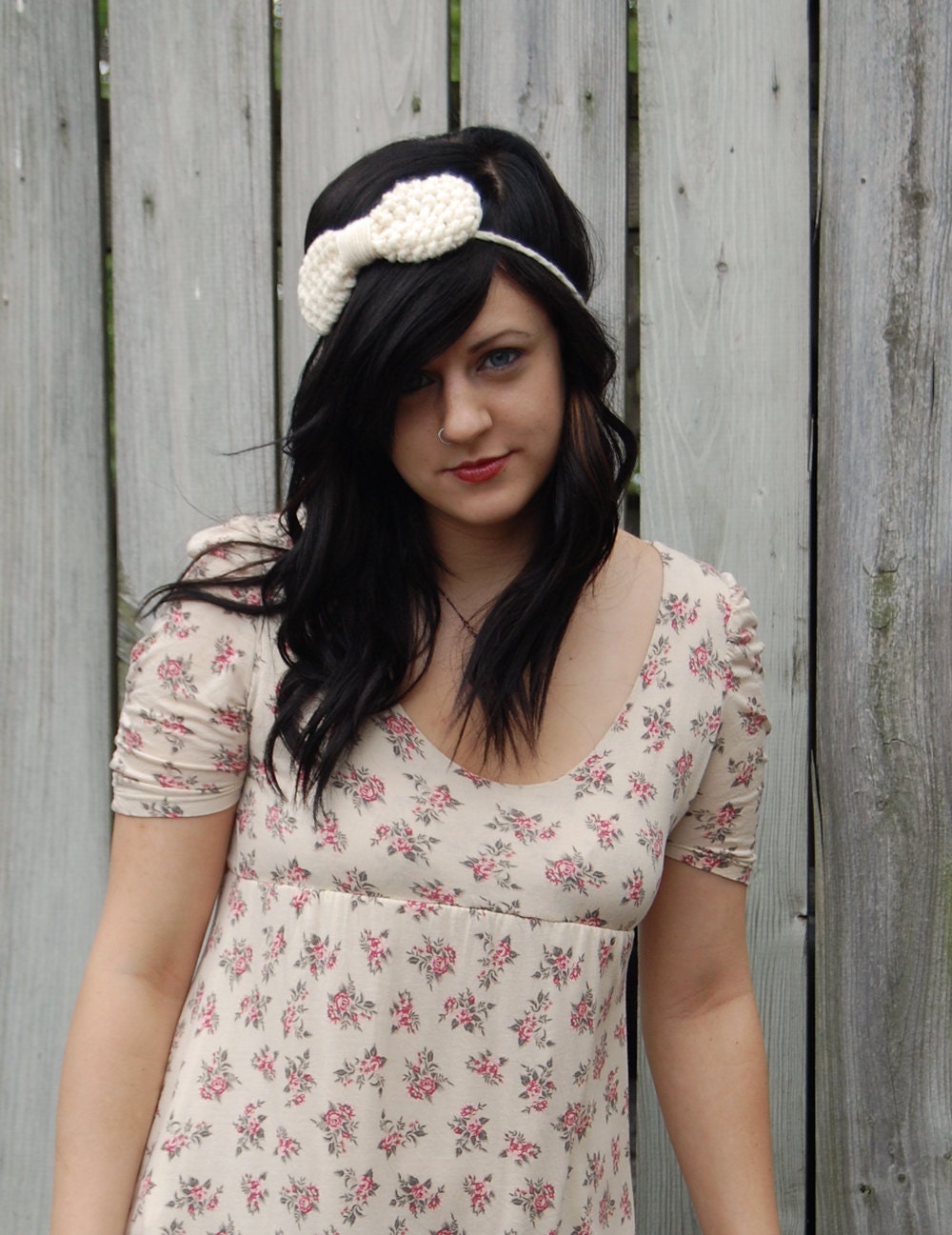 Knit Headband in Creamy White with Large Bow // Adult Off-White Bow // Preppy Knitted Headband