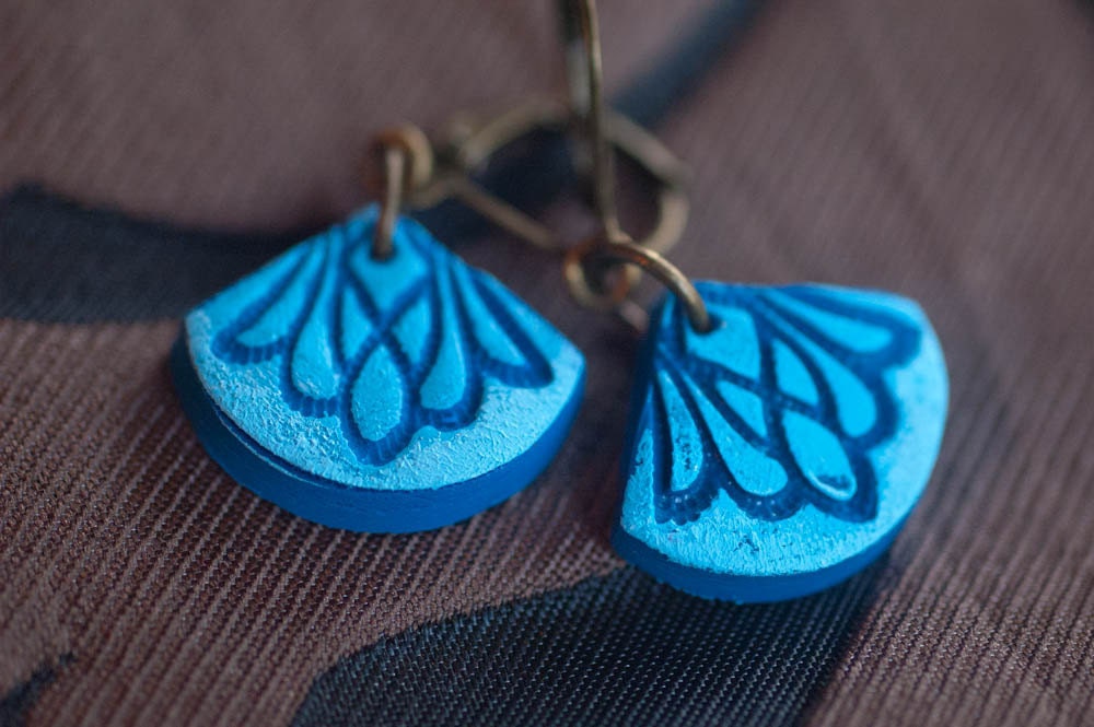 Dangle Earrings - Blue Fan - Ocean Inspired OOAK Artisan