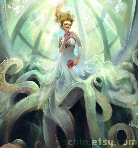 11x14in. Ascension. Octopus Bride Fantasy Steampunk art print