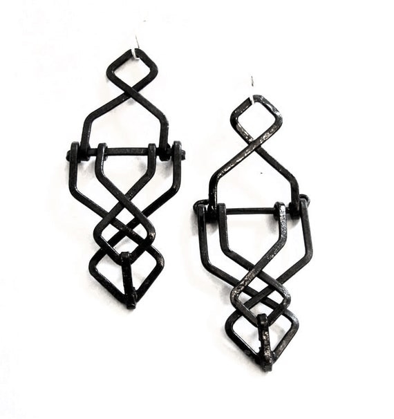 Geometric Earrings - Black Truss Design - Copper Earrings - Chemically Oxidized - Handmade jewelry