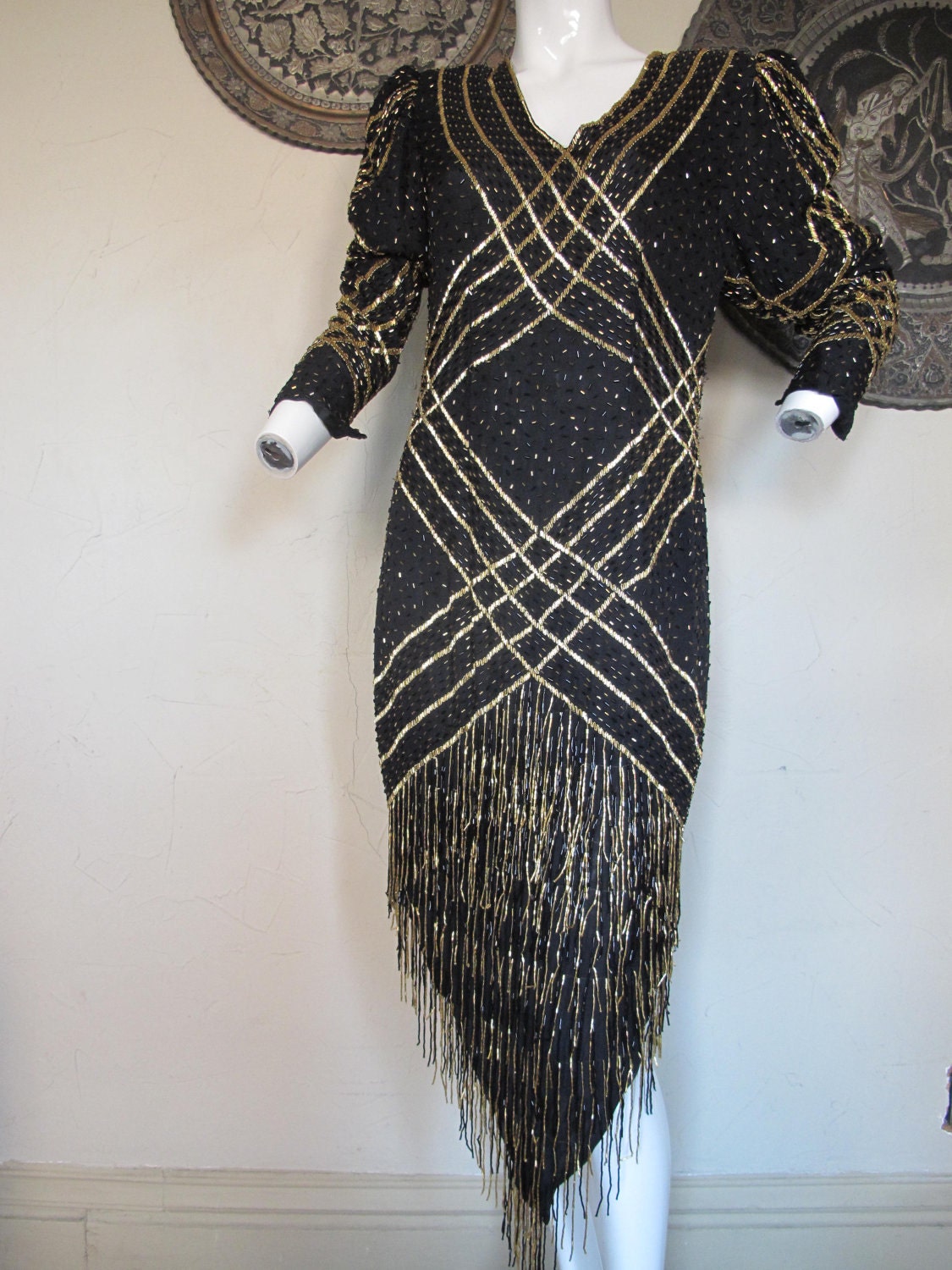 Dress 80s does 20s Beaded Fringe Flapper Style
