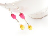 SALE 25% off Sterling Silver Earrings golden yellow cubic zirconia and watermelon pink quartz womens jewellery australia