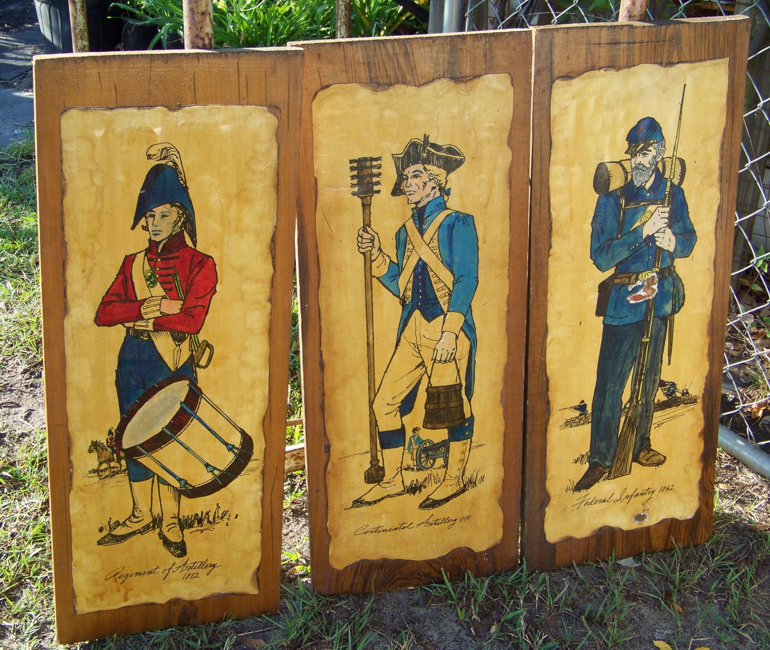 Vintage Mid Century Mod Groovy Kitschy Decoupaged Soldier Prints Wall Art Man Cave Masculine Decor Boho chic Confederate Soldier