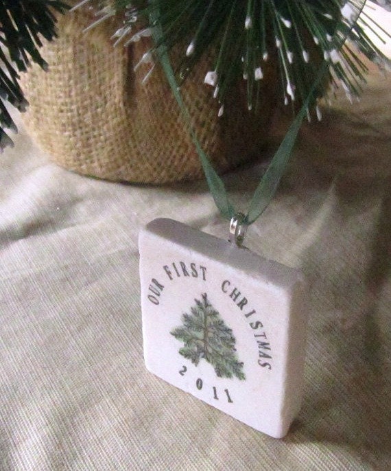Our First Christmas Holiday Ornament, Tree design, including Gift Box, Ready to Ship